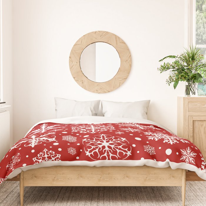 Christmas Snowflakes Pattern, Festive Red and White Duvet Cover Gallery Image 3