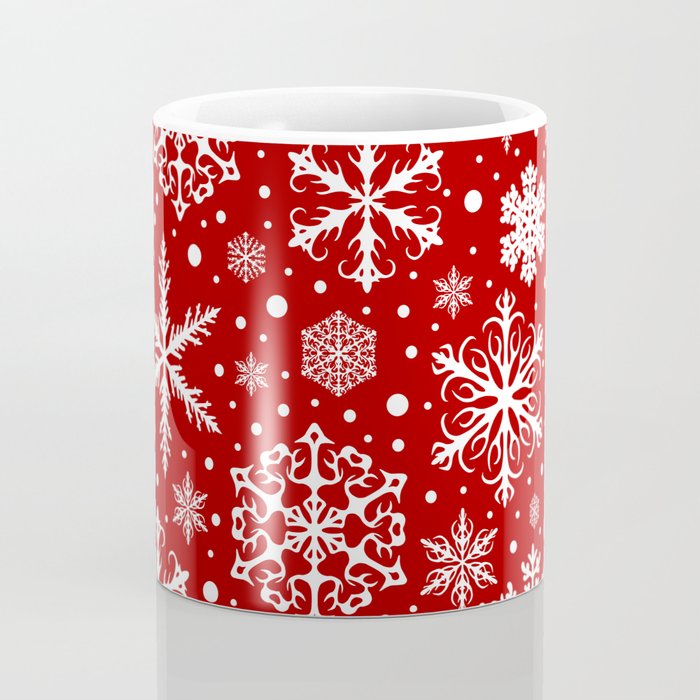 Christmas Snowflakes Pattern, Festive Red and White Coffee Mug Gallery Image 4