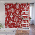 Christmas Snowflakes Pattern, Festive Red and White Wall Mural Gallery Image 1