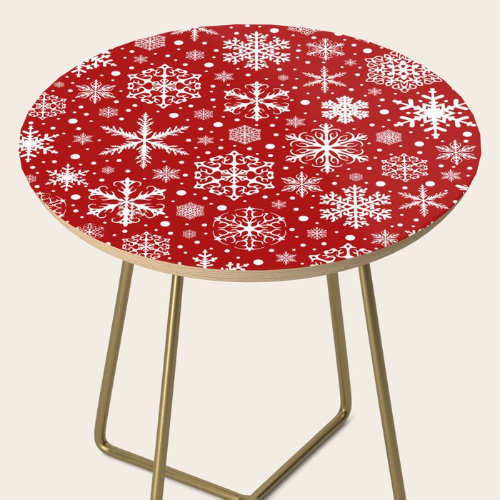 Christmas Snowflakes Pattern, Festive Red and White Side Table Gallery Image 2
