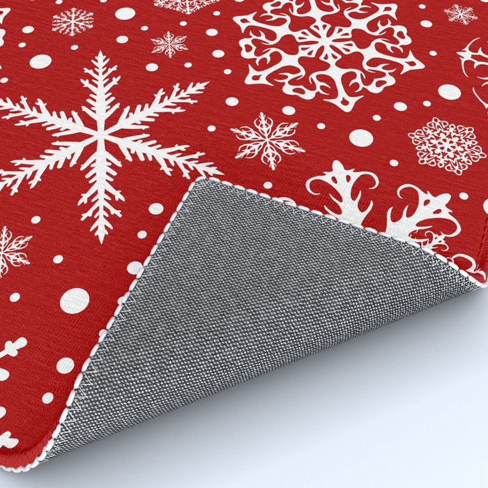 Christmas Snowflakes Pattern, Festive Red and White Rug Gallery Image 4
