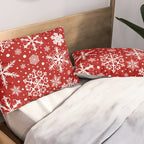 Christmas Snowflakes Pattern, Festive Red and White Pillow Sham Gallery Image 2