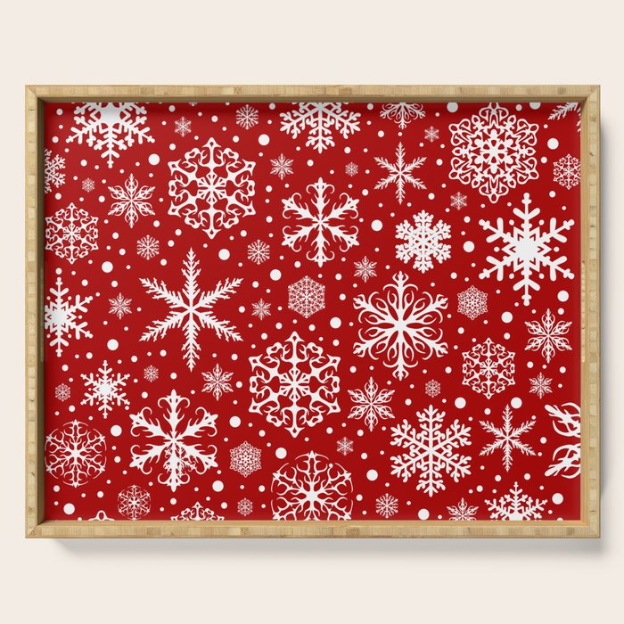Christmas Snowflakes Pattern, Festive Red and White Serving Tray Gallery Image 1