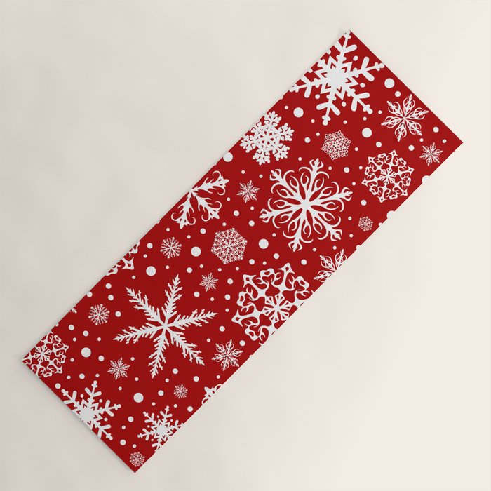 Christmas Snowflakes Pattern, Festive Red and White Yoga Mat Gallery Image 1