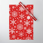 Christmas Snowflakes Pattern, Festive Red and White Wrapping Paper Gallery Image 1