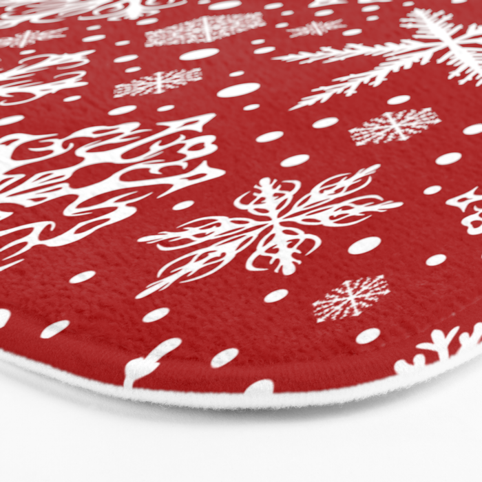 Christmas Snowflakes Pattern, Festive Red and White Bath Mat Gallery Image 3