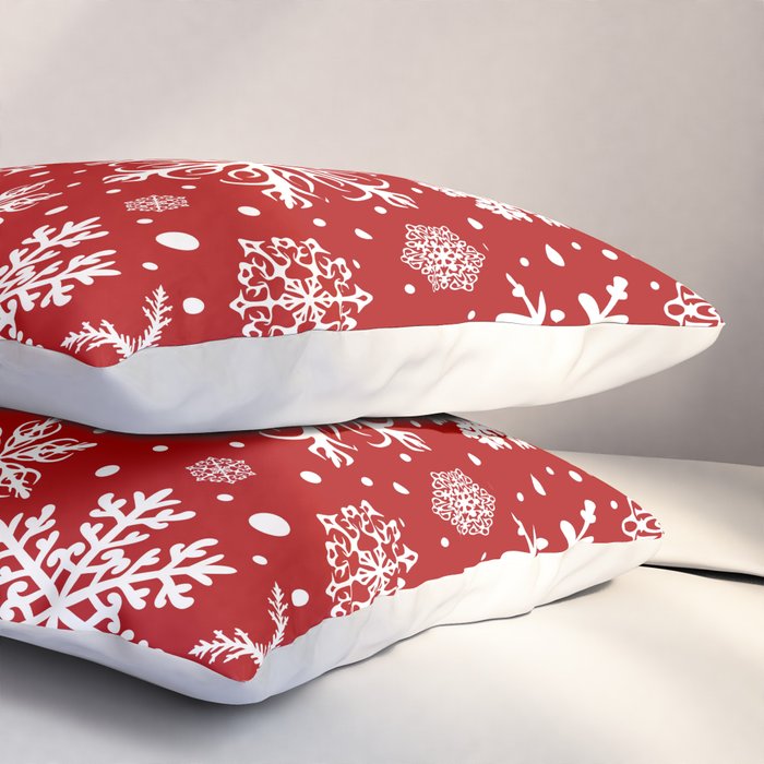 Christmas Snowflakes Pattern, Festive Red and White Pillow Sham Gallery Image 3