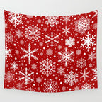 Christmas Snowflakes Pattern, Festive Red and White Wall Tapestry Gallery Image 4