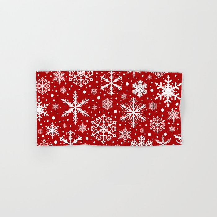 Christmas Snowflakes Pattern, Festive Red and White Bath Towel Gallery Image 1