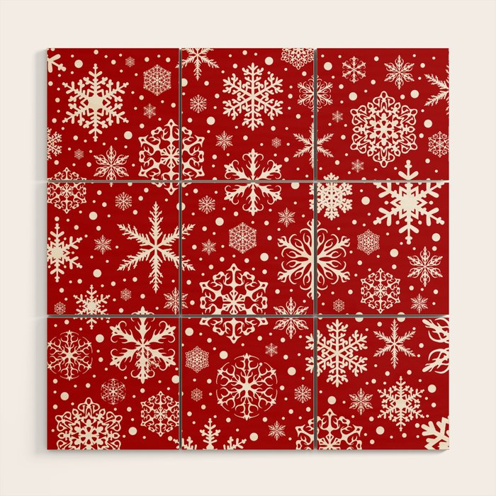 Christmas Snowflakes Pattern, Festive Red and White Wood Wall Art Gallery Image 1
