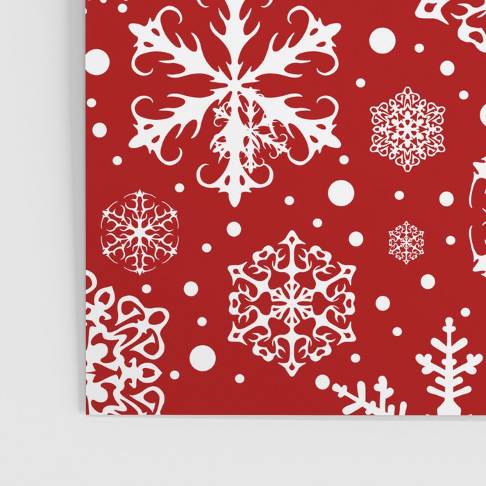 Christmas Snowflakes Pattern, Festive Red and White Poster Gallery Image 3