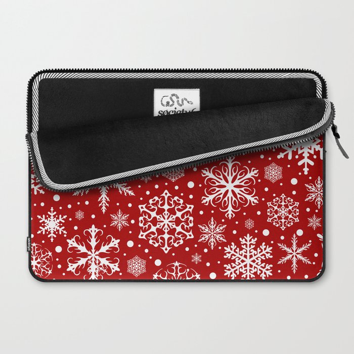 Christmas Snowflakes Pattern, Festive Red and White Laptop Sleeve Gallery Image 2