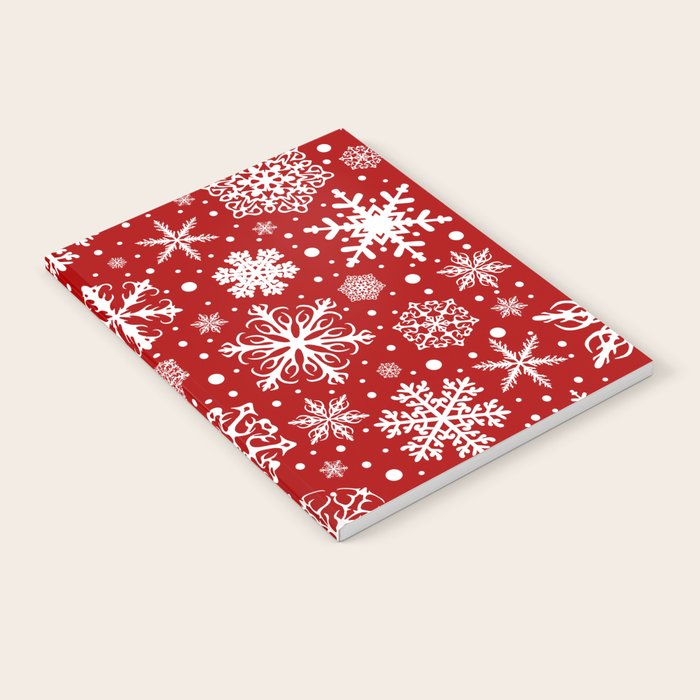 Christmas Snowflakes Pattern, Festive Red and White Notebook Gallery Image 1