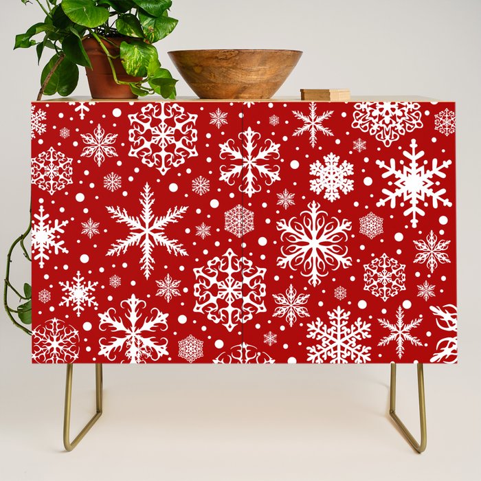 Christmas Snowflakes Pattern, Festive Red and White Credenza Gallery Image 1