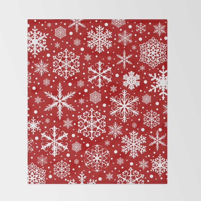 Christmas Snowflakes Pattern, Festive Red and White Throw Blanket Gallery Image 2