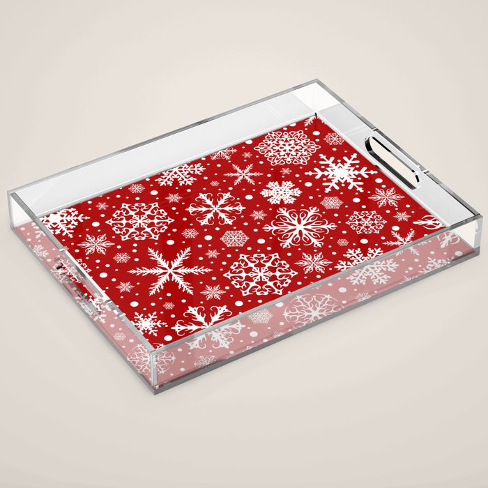 Christmas Snowflakes Pattern, Festive Red and White Acrylic Tray Gallery Image 1