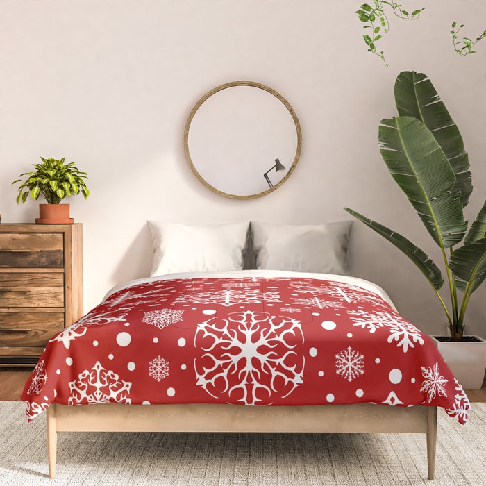 Christmas Snowflakes Pattern, Festive Red and White Comforter Gallery Image 3
