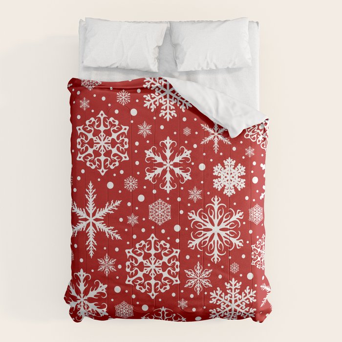 Christmas Snowflakes Pattern, Festive Red and White Comforter Gallery Image 1