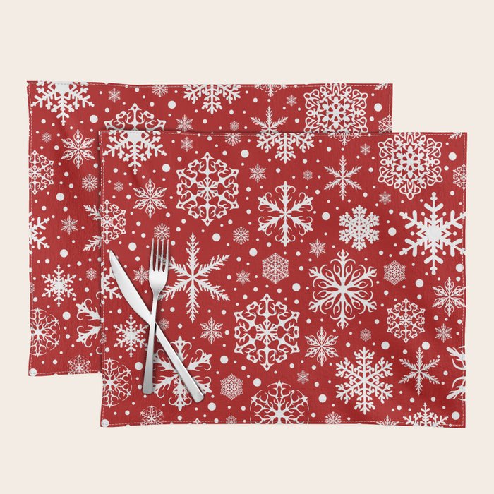 Christmas Snowflakes Pattern, Festive Red and White Placemat Gallery Image 1