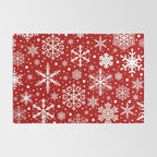 Christmas Snowflakes Pattern, Festive Red and White Rug Gallery Image 2