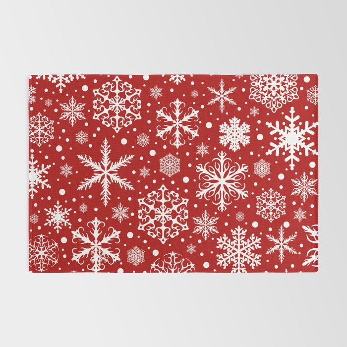 Christmas Snowflakes Pattern, Festive Red and White Rug Gallery Image 2