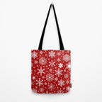 Christmas Snowflakes Pattern, Festive Red and White Tote Bag Gallery Image 2