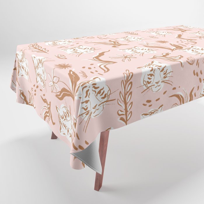 Pink Abstract Tiger Pattern Tablecloth Gallery Image 1