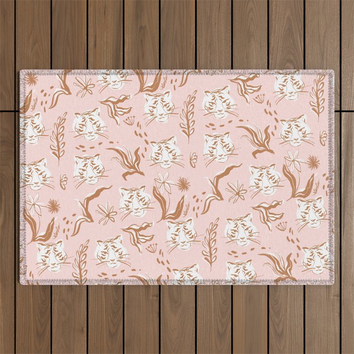Pink Abstract Tiger Pattern Outdoor Rug Gallery Image 1