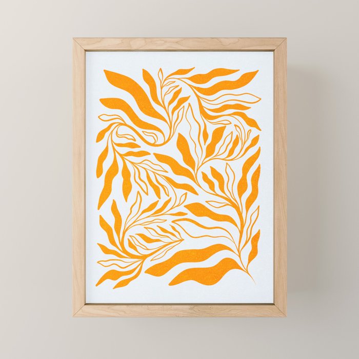 Endless Leaf Summer Illustration 1 Tangerine on pastel blue Mini Art Print Gallery Image 1