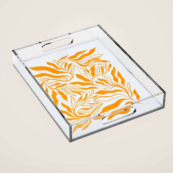 Endless Leaf Summer Illustration 1 Tangerine on pastel blue Acrylic Tray Gallery Image 1