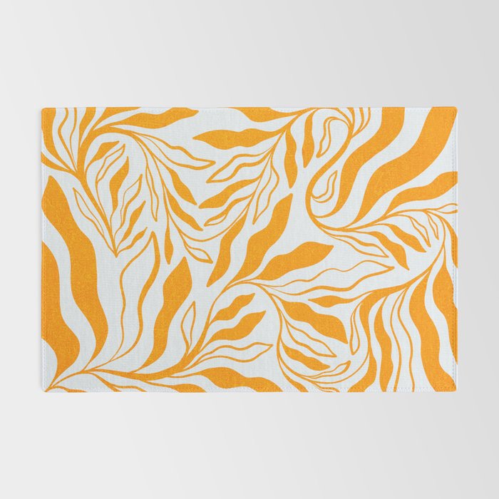 Endless Leaf Summer Illustration 1 Tangerine on pastel blue Rug Gallery Image 2