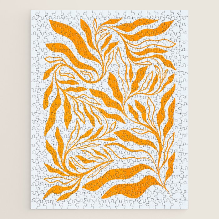 Endless Leaf Summer Illustration 1 Tangerine on pastel blue Jigsaw Puzzle Gallery Image 1