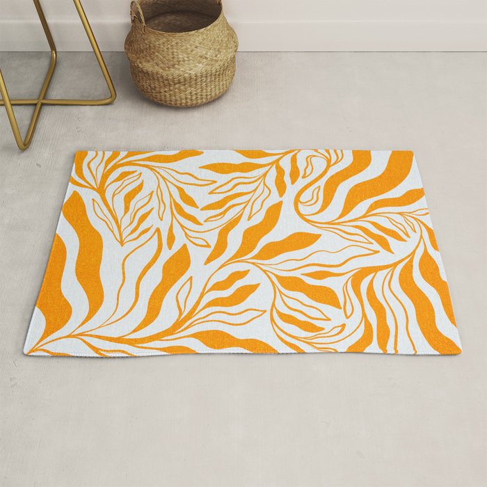 Endless Leaf Summer Illustration 1 Tangerine on pastel blue Rug Gallery Image 1