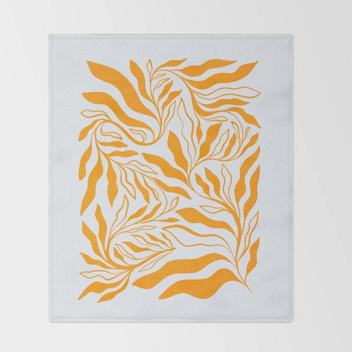 Endless Leaf Summer Illustration 1 Tangerine on pastel blue Throw Blanket Gallery Image 2