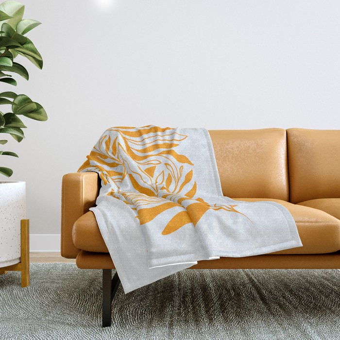 Endless Leaf Summer Illustration 1 Tangerine on pastel blue Throw Blanket Gallery Image 1