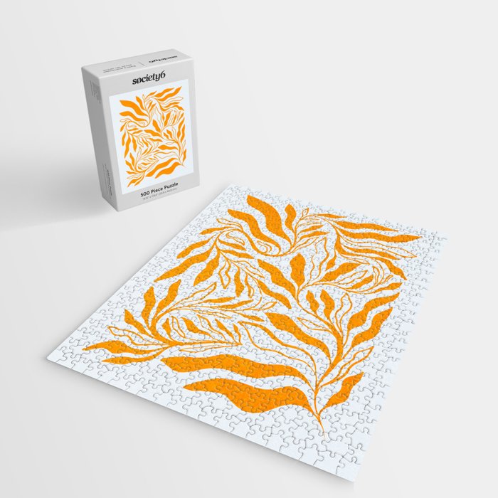 Endless Leaf Summer Illustration 1 Tangerine on pastel blue Jigsaw Puzzle Gallery Image 2