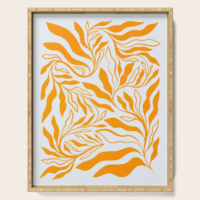Endless Leaf Summer Illustration 1 Tangerine on pastel blue Serving Tray Gallery Image 1