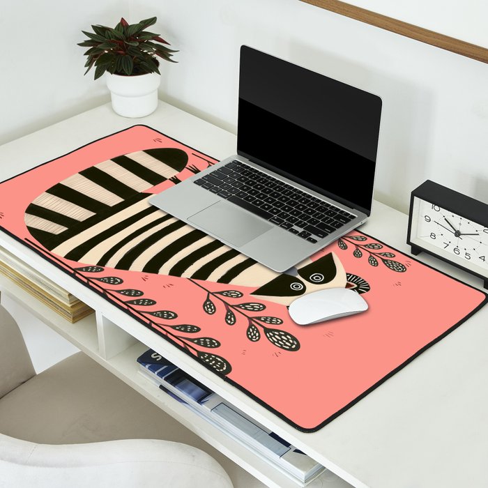 Pink Forest Raccoon Desk Mat Gallery Image 2