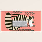 Pink Forest Raccoon Desk Mat Gallery Image 1