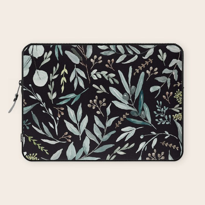 Black Eucalyptus Leaves Pattern Laptop Sleeve Gallery Image 1