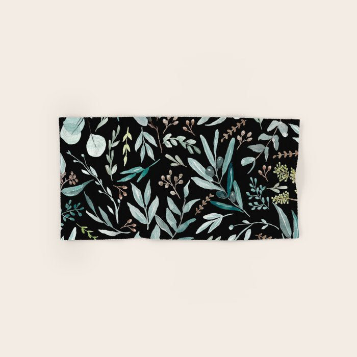 Black Eucalyptus Leaves Pattern Bath Towel Gallery Image 1