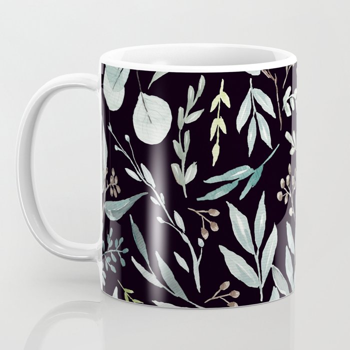 Black Eucalyptus Leaves Pattern Coffee Mug Gallery Image 3