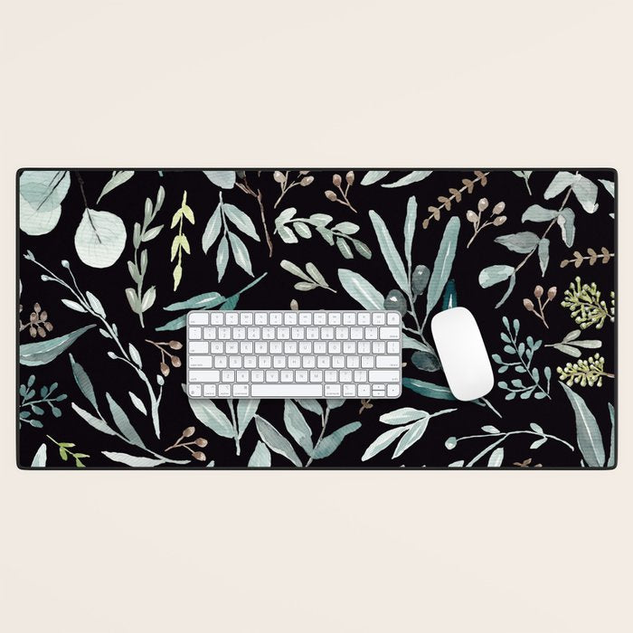 Black Eucalyptus Leaves Pattern Desk Mat Gallery Image 1