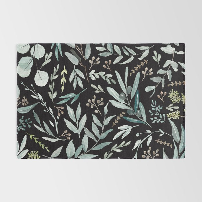 Black Eucalyptus Leaves Pattern Rug Gallery Image 2