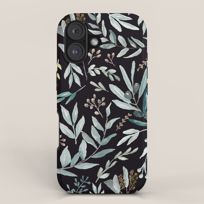 Black Eucalyptus Leaves Pattern iPhone Case Gallery Image 1