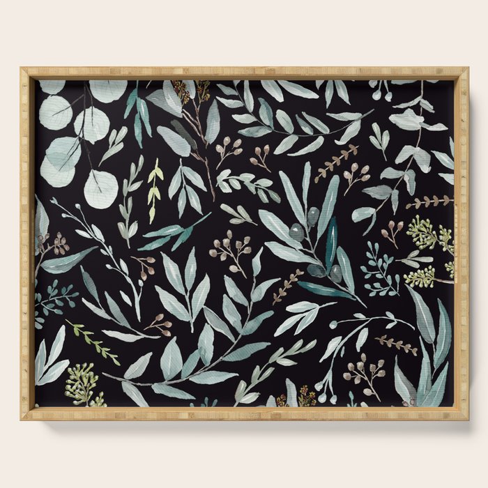 Black Eucalyptus Leaves Pattern Serving Tray Gallery Image 1
