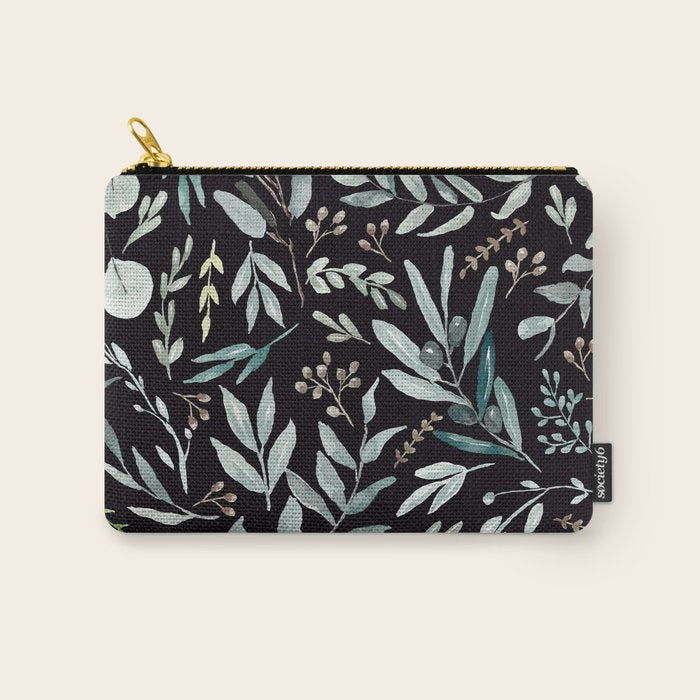 Black Eucalyptus Leaves Pattern Carry All Pouch Gallery Image 1