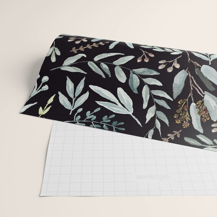 Black Eucalyptus Leaves Pattern Wrapping Paper Gallery Image 2