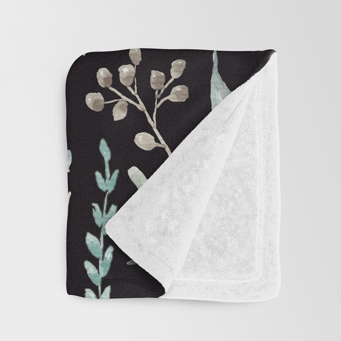 Black Eucalyptus Leaves Pattern Throw Blanket Gallery Image 3