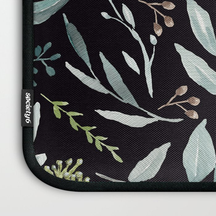 Black Eucalyptus Leaves Pattern Laptop Sleeve Gallery Image 3